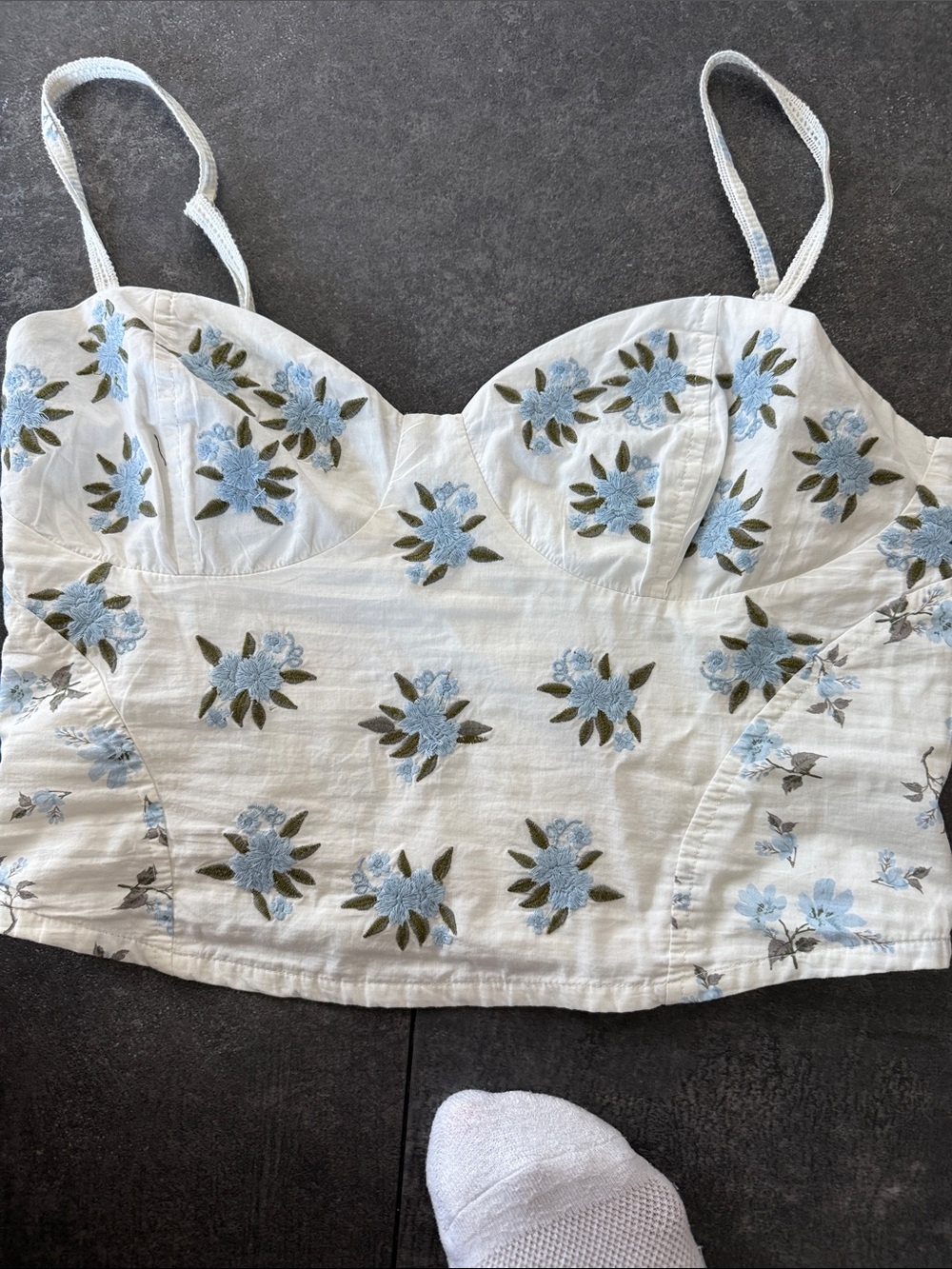 Free people White Floral Embroidered Bustier Crop Top - Blue Flower